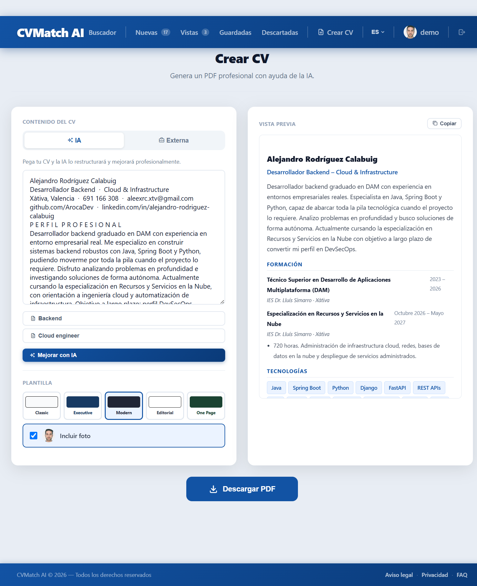Crear CV